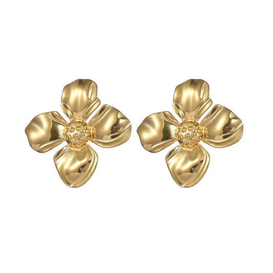 Non Tarnish Wholesale Waterproof Non Tarnish Stainless Steel PVD 18K Gold Plated Hypoallergenic Pressed Women's Flower Earrings