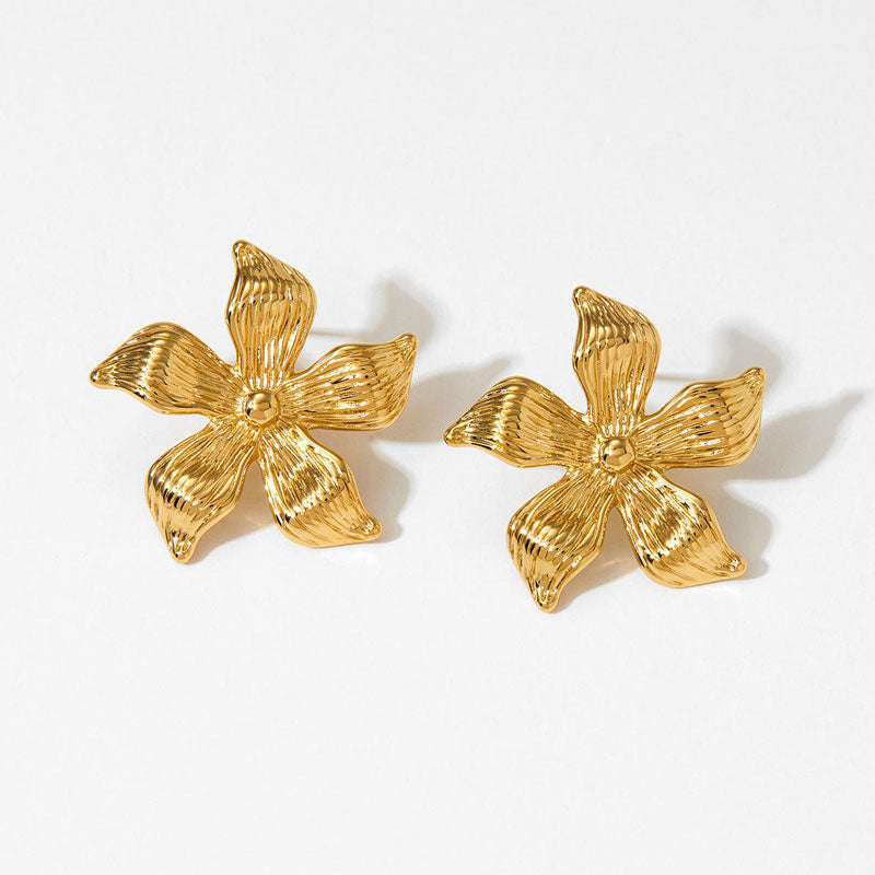 Fashion 316 Stainless Steel Threaded Flower Stud Earrings Hot Models Hypoallergenic PVD 18K Gold Earrings