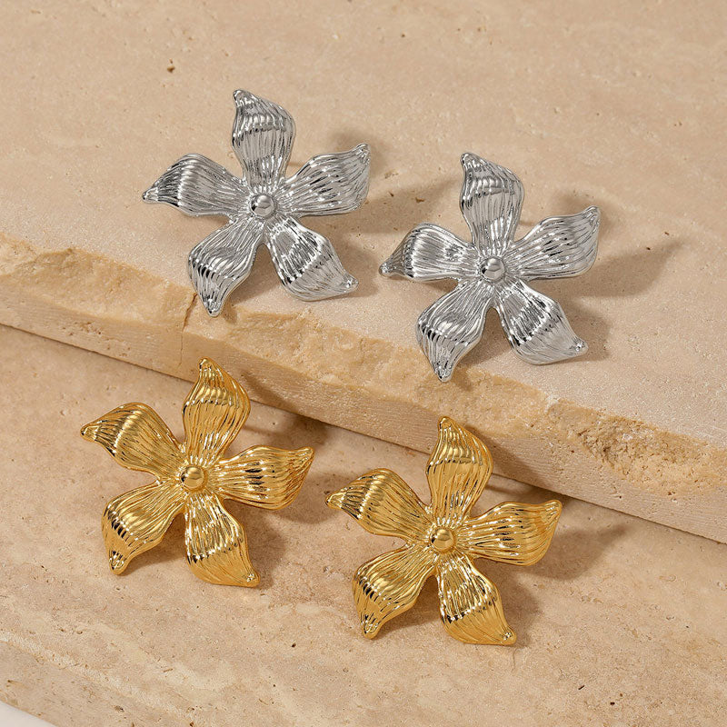 Fashion 316 Stainless Steel Threaded Flower Stud Earrings Hot Models Hypoallergenic PVD 18K Gold Earrings