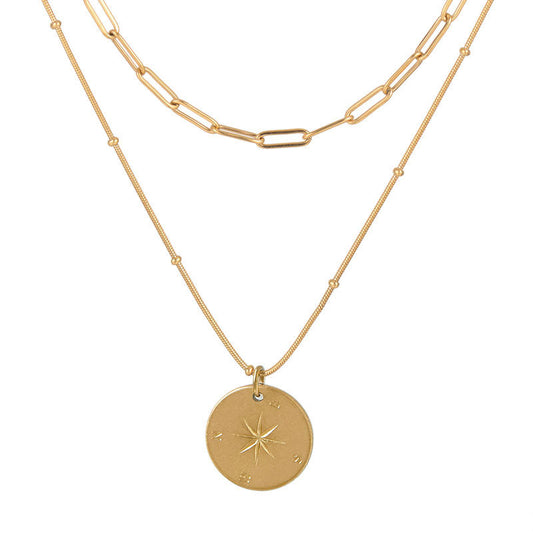 Wholesale Customized Anti-Allergy Stainless Steel Round Engrave Compass Necklace