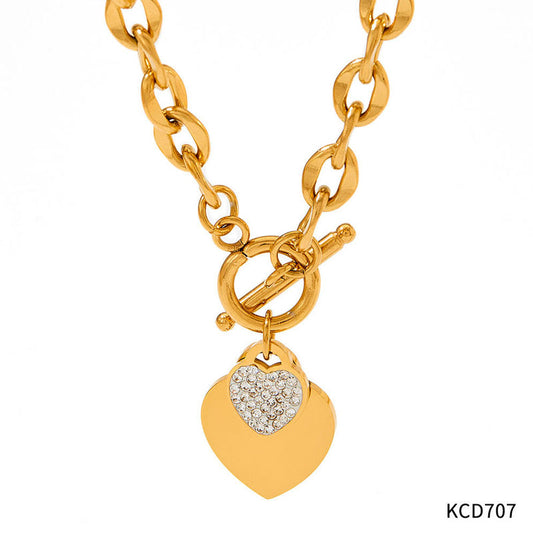 New Fashion Gold Plated Stainless Steel Necklace for Women Smooth INS Heart Buckle Wholesale Jewelry