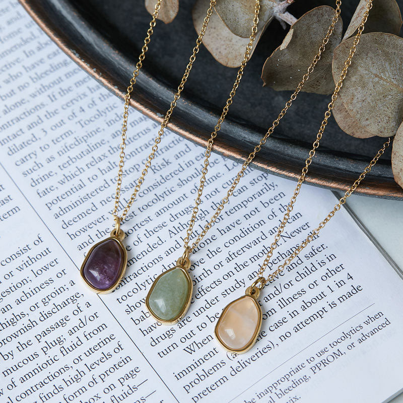 Customized Anti-Allergy Stainless Steel Green Aventurine Pendant Necklace High Polish Letter Shape Gold Plated-New Design