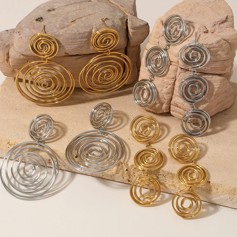 Fashion 316 Stainless Steel Threaded Flower Stud Earrings Hot Models Hypoallergenic PVD 18K Gold Earrings