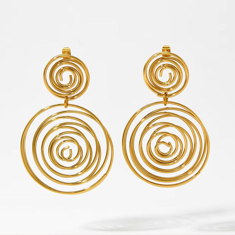 Trendy Waterproof Gold PVD Plated Stainless Steel Hoop Earrings Big Round Spiral Drop Statement Fashion for Party