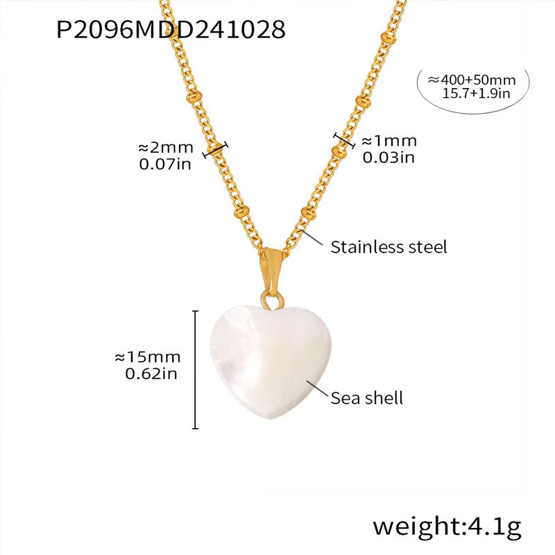 Valentine's Day Trendy Jewelry 18K Gold Plated Shell Pendant Necklace Natural Stone Jade Heart Stainless Steel Necklace for