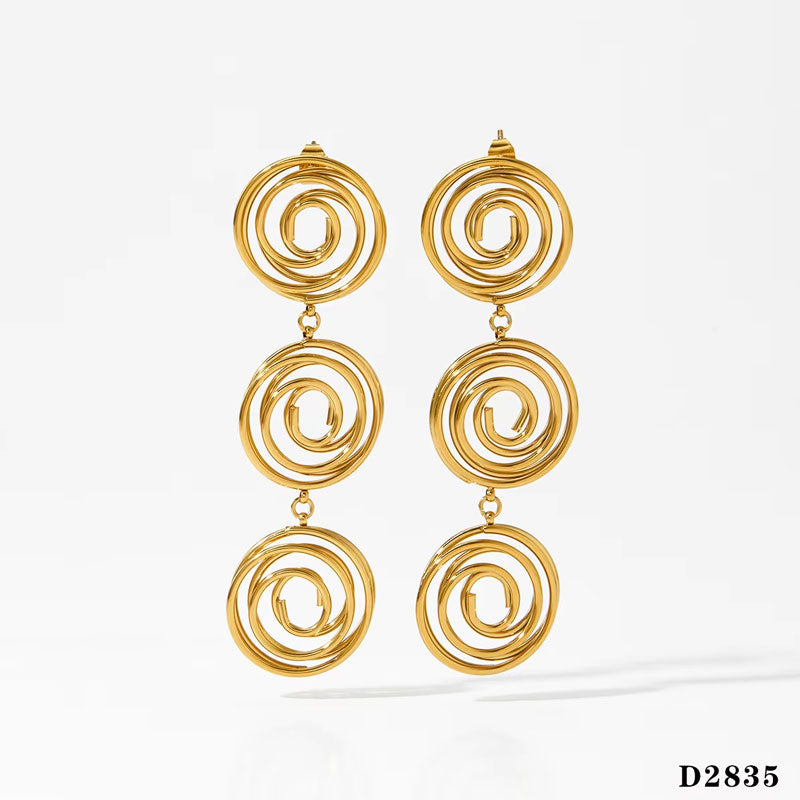 Trendy Waterproof Gold PVD Plated Stainless Steel Hoop Earrings Big Round Spiral Drop Statement Fashion for Party