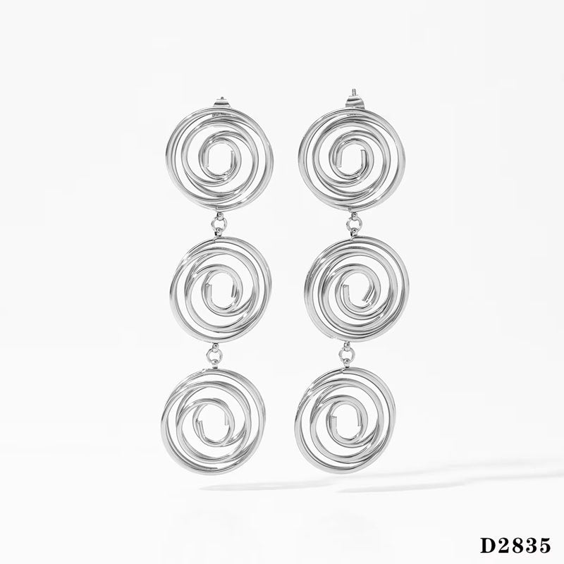Trendy Waterproof Gold PVD Plated Stainless Steel Hoop Earrings Big Round Spiral Drop Statement Fashion for Party
