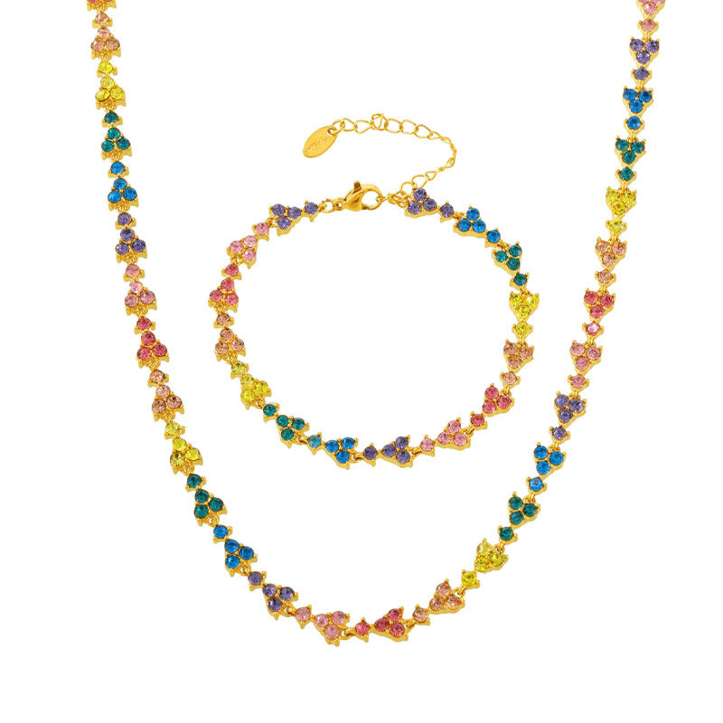 Luxury Stainless Steel 18K Gold Plated Flower Shape Cubic Zirconia Diamond Tennis Necklace Choker Fashion Jewelry Women