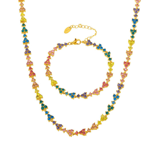 Luxury Stainless Steel 18K Gold Plated Flower Shape Cubic Zirconia Diamond Tennis Necklace Choker Fashion Jewelry Women