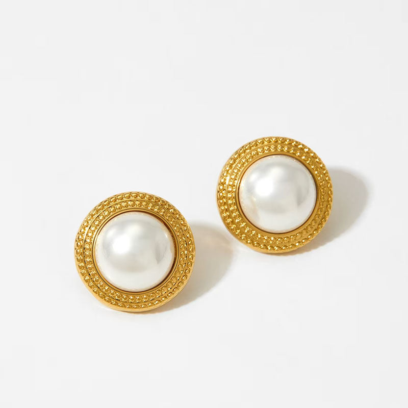 Luxury Heart Shaped Pearl Charm Stainless Steel Stud Earrings Flower Shaped Diamond Zircon Stud Earrings Women Jewelry