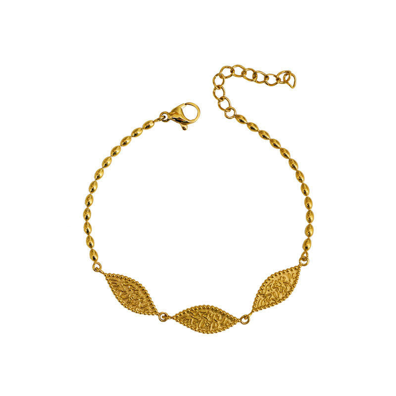 2025 High Quality New Design Custom PVD 18K Gold Plated Stainless Steel Chain Link Girls Leave Bracelet