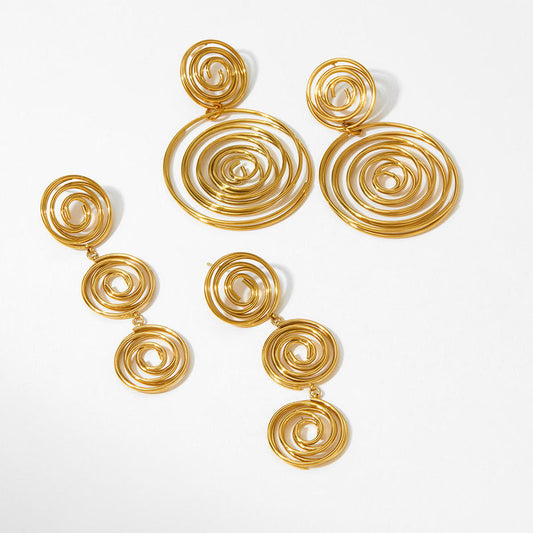 Trendy Waterproof Gold PVD Plated Stainless Steel Hoop Earrings Big Round Spiral Drop Statement Fashion for Party