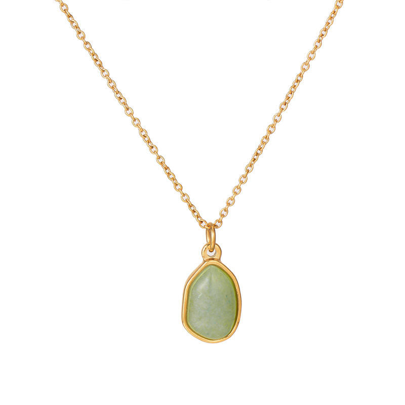 Customized Anti-Allergy Stainless Steel Green Aventurine Pendant Necklace High Polish Letter Shape Gold Plated-New Design