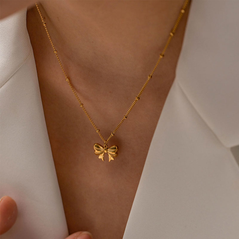 Fashion 18k Gold-plated Stainless Steel Bow Necklace Animal Pendant Women's Jewelry Manufacturer