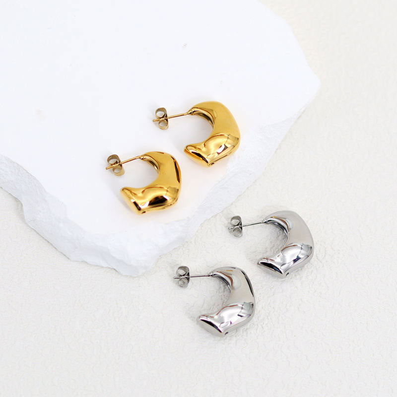 Fashionable 18K Gold Plated U-Shaped Crescent Earrings Geometric INS Style Stainless Steel High-End Classic for Party or Gift