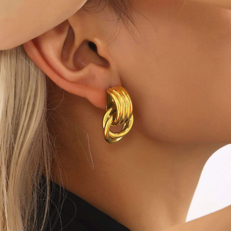 Trendy PVD Gold Plated Two-Tone Twisted Cross Thread Stainless Steel Stud Earring for Women Unique Waterproof Jewelry