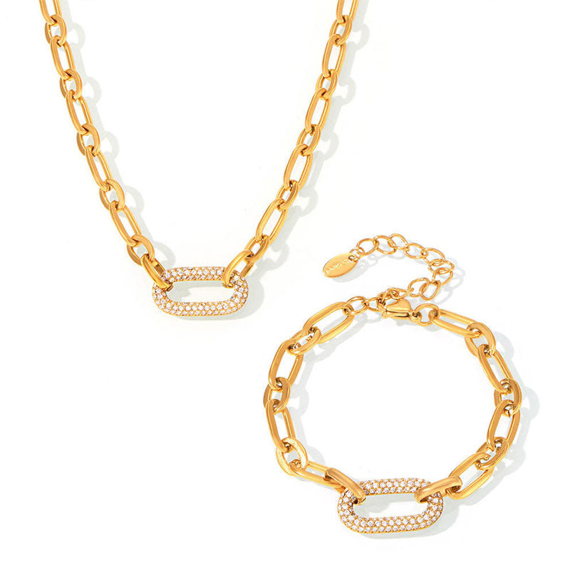 European and American Trend Titanium Steel Waterproof Jewelry Micro Inlaid Zircon Collarbone Necklace Stainless Steel Bracelet