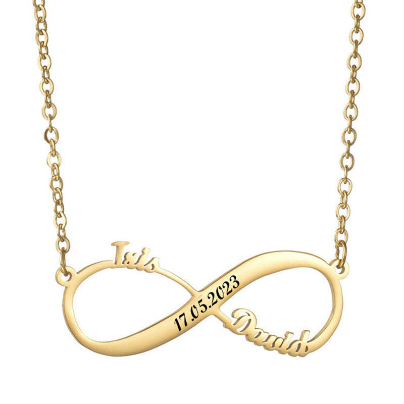 Waterproof Charm Anti Tarnish Solid Gold Jewelry Custom Letter Infinity Necklace Stainless Steel 14k 18k for Women Men