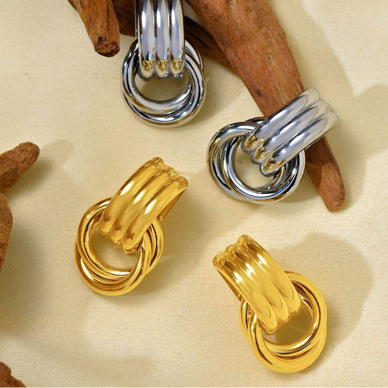 Trendy PVD Gold Plated Two-Tone Twisted Cross Thread Stainless Steel Stud Earring for Women Unique Waterproof Jewelry