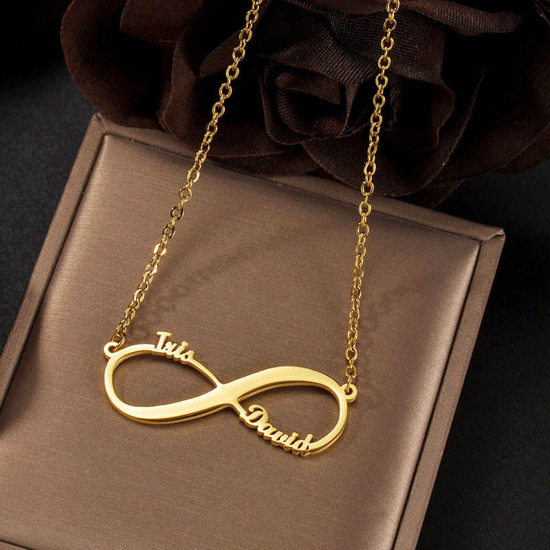 Waterproof Charm Anti Tarnish Solid Gold Jewelry Custom Letter Infinity Necklace Stainless Steel 14k 18k for Women Men