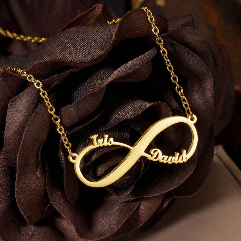 Waterproof Charm Anti Tarnish Solid Gold Jewelry Custom Letter Infinity Necklace Stainless Steel 14k 18k for Women Men