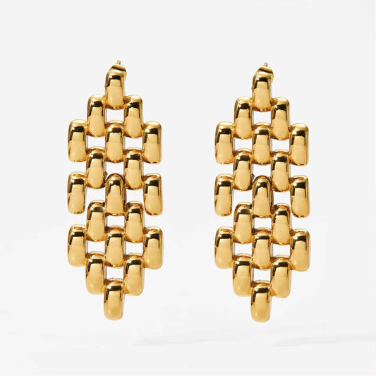 Bohemian Style Gold Plated Stainless Steel Stud Earrings Classic Women's Jewelry with Drop Watchband