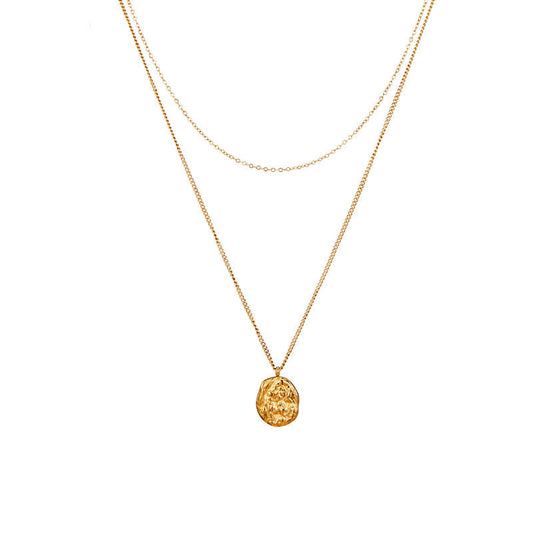 18K Gold Plated Stainless Steel Double-Layer Pendant Necklace with Volcanic Meteorite Niche Trendy Collarbone Chain