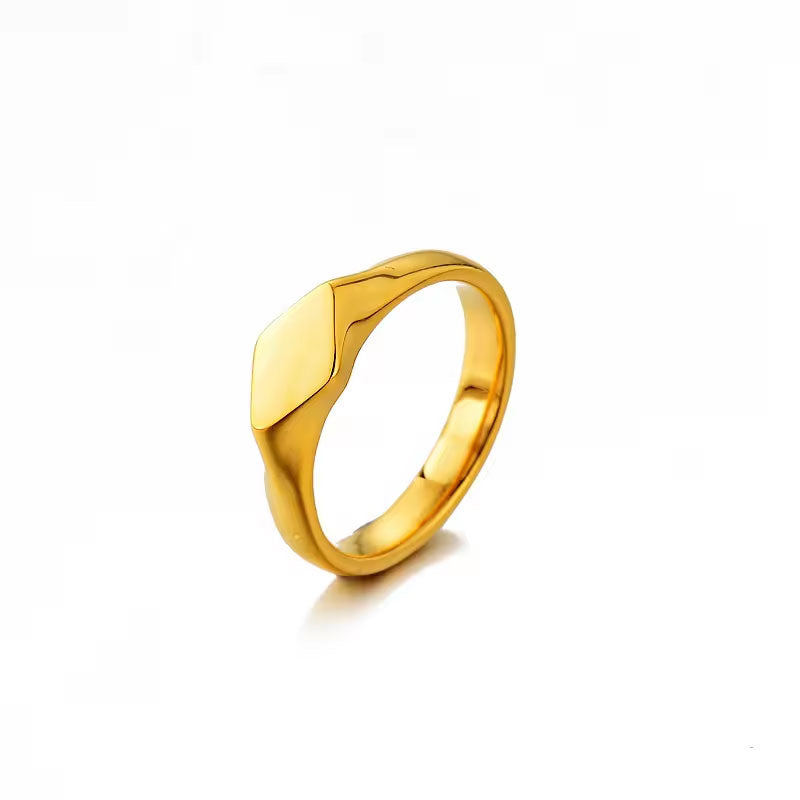 Fashionable 18K Gold Plated Stainless Steel Open Ring Versatile Geometric Plane Smooth Wide Design Personalized Jewelry