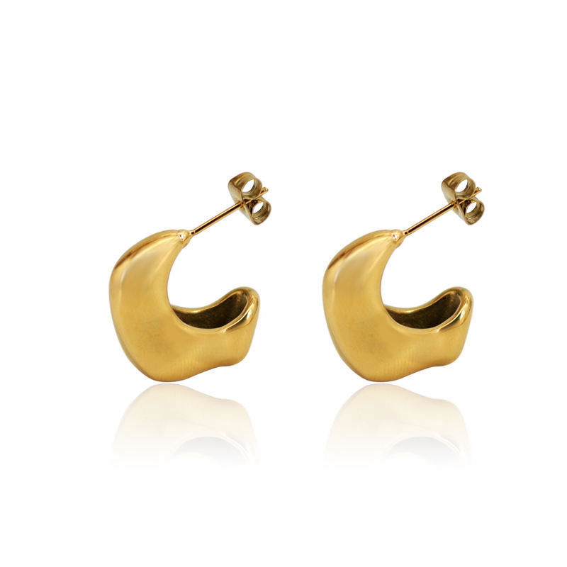 Fashionable 18K Gold Plated U-Shaped Crescent Earrings Geometric INS Style Stainless Steel High-End Classic for Party or Gift