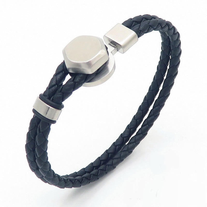 New Design Wholesale Custom Stainless Steel Engraving Braided Leather Bracelet for Men Women