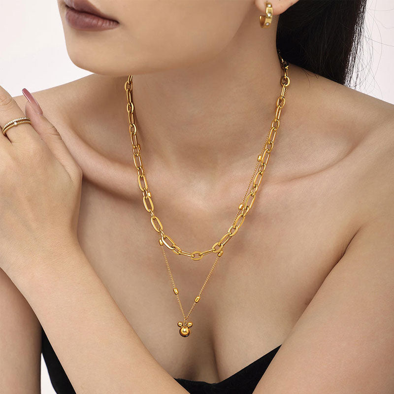 Fashion Chains Necklaces Cartoon Characters Pendant Mickey Head Pendant Double Layer Stacked Necklaces for Women