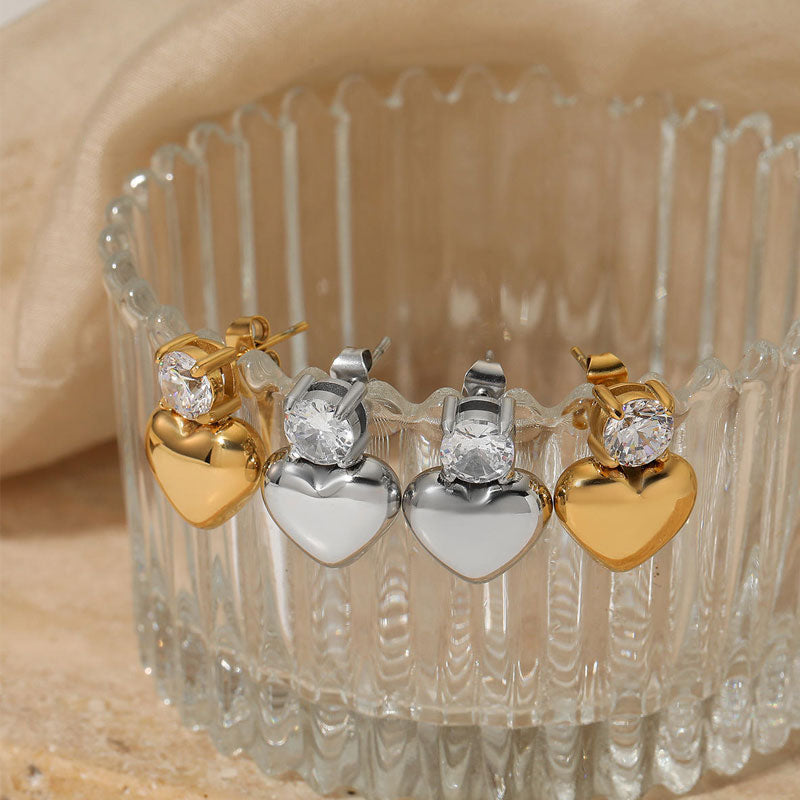High Quality Stainless Steel Heart Love Stud Earrings Classic New Design with Gold Plating Tiny Cubic Zircon Fashion Jewelry