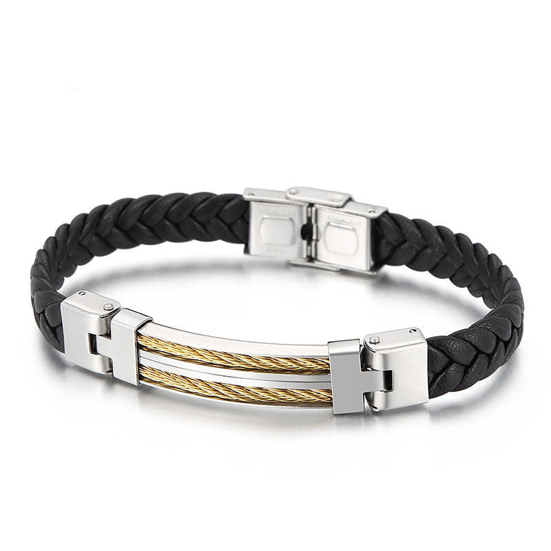 New Design Wholesale Custom Stainless Steel Braided Leather Man Bracelet