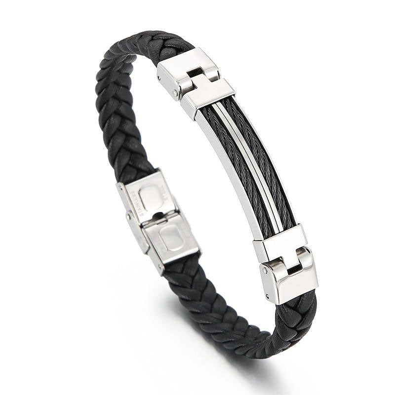 New Design Wholesale Custom Stainless Steel Braided Leather Man Bracelet