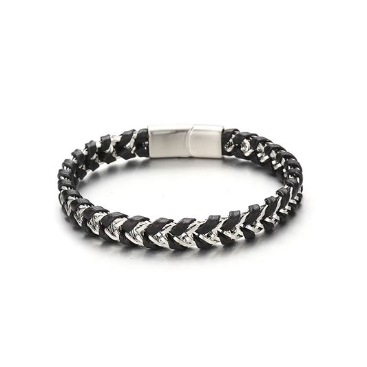Wholesale High Quality Custom Men's Stainless Steel Braided Leather Bracelet New Design Fashionable Gold Plated Trendy Style