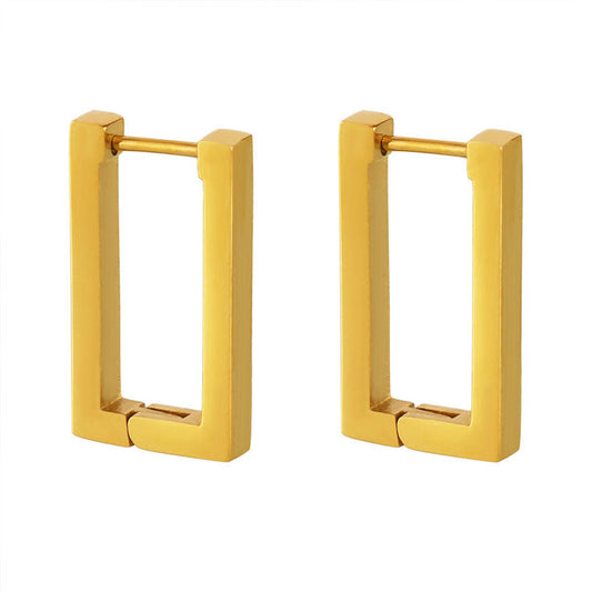 New Rectangular Hoop Earrings 18k Gold Plated Stainless Steel Hypoallergenic Square Inlaid Pearl Hoop Earrings