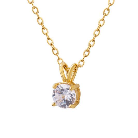 Korean Style Ins Style Women's Simple Stainless Steel Gold-plated 18k Gold Inlaid Single Zircon Pendant Necklace