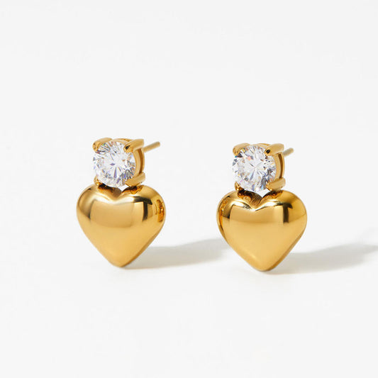 High Quality Stainless Steel Heart Love Stud Earrings Classic New Design with Gold Plating Tiny Cubic Zircon Fashion Jewelry