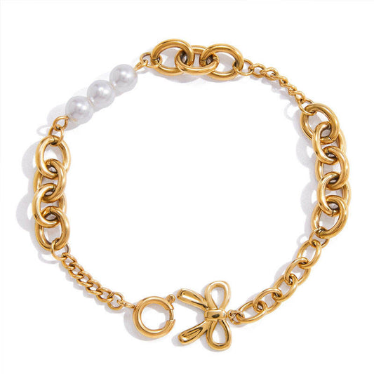 Trengy Anti Tarnish Fine Chain Link Luxury Ladies' Stainless Steel Dainty Chain Pearl Bracelet for Women