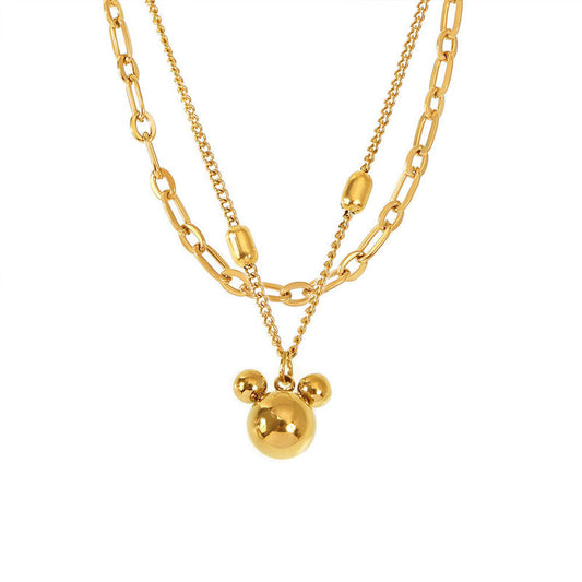 Fashion Chains Necklaces Cartoon Characters Pendant Mickey Head Pendant Double Layer Stacked Necklaces for Women