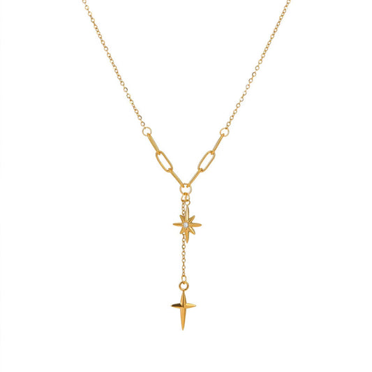 18k Gold Plated Eight-Pointed Star Cross Diamond Fine Jewelry Necklaces Stainless Steel Fashion Pendant Necklaces for Women