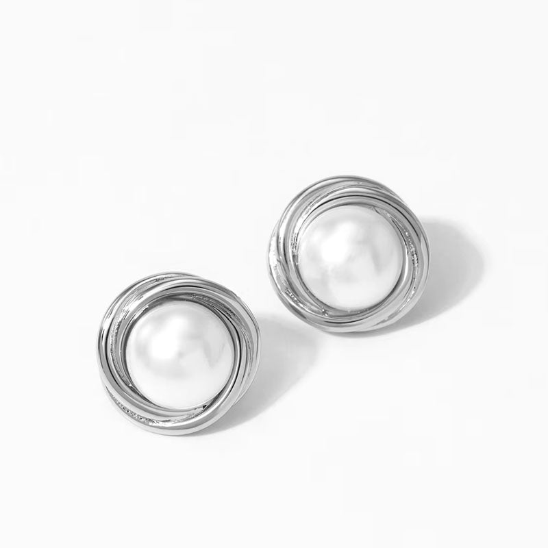 Luxury Heart Shaped Pearl Charm Stainless Steel Stud Earrings Flower Shaped Diamond Zircon Stud Earrings Women Jewelry