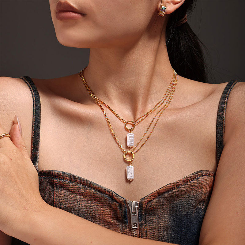 New Fashion Jewelry Manufacturer Wholesale Baroque Pearl Pendant Clavicle 18K Filled 316L Stainless Steel Necklace