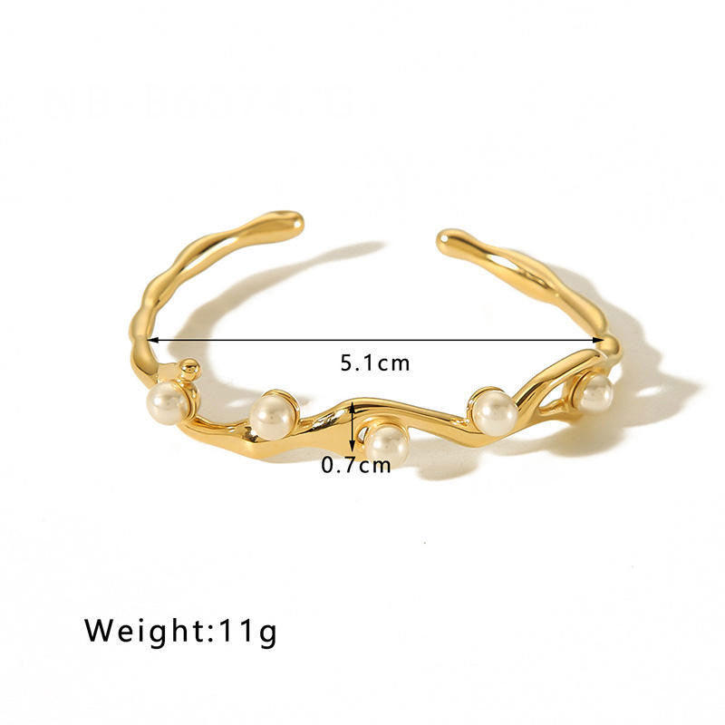 Wholesale Anti-Allergy High Polish Waterproof Stainless Steel Pearl Custom Fashion Bracelets Bangles