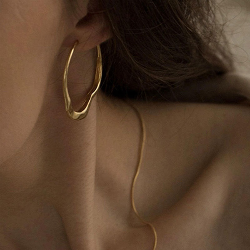 18K Gold PVD Plated Stainless Steel Geometric Hoop Stud Earrings for Women Waterproof Hypoallergenic Jewelry Gift