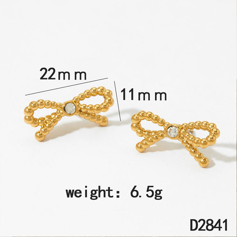 Waterproof Stainless Steel Gold Plated Minimal Cute Sweet Bowknot Style Pendant Necklace for Women Girl