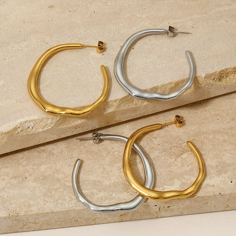 18K Gold PVD Plated Stainless Steel Geometric Hoop Stud Earrings for Women Waterproof Hypoallergenic Jewelry Gift