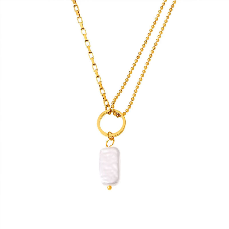 New Fashion Jewelry Manufacturer Wholesale Baroque Pearl Pendant Clavicle 18K Filled 316L Stainless Steel Necklace