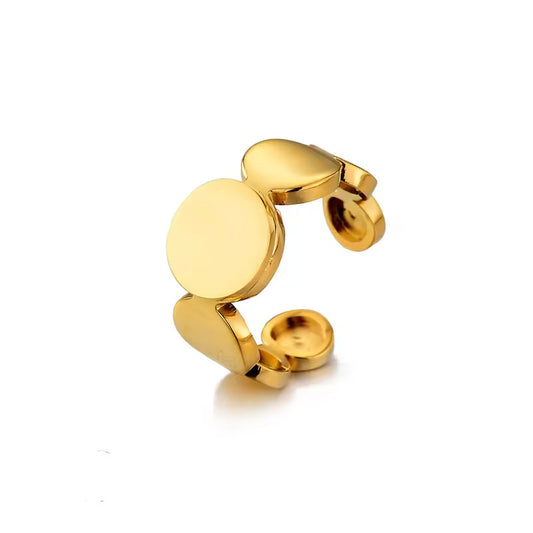Fashionable 18K Gold Plated Stainless Steel Open Ring Versatile Geometric Plane Smooth Wide Design Personalized Jewelry