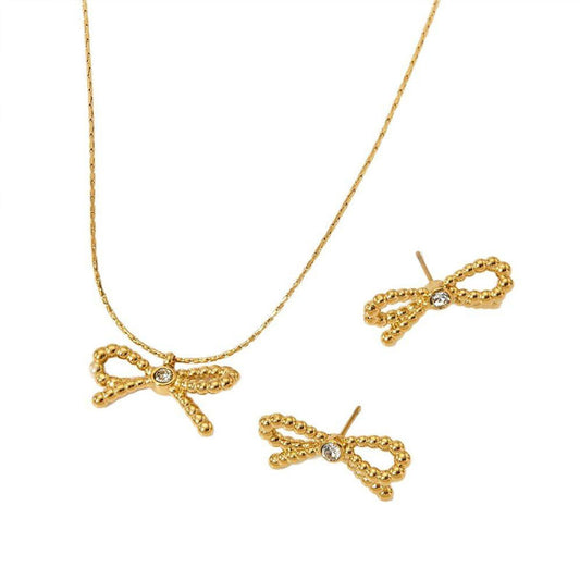 Waterproof Stainless Steel Gold Plated Minimal Cute Sweet Bowknot Style Pendant Necklace for Women Girl